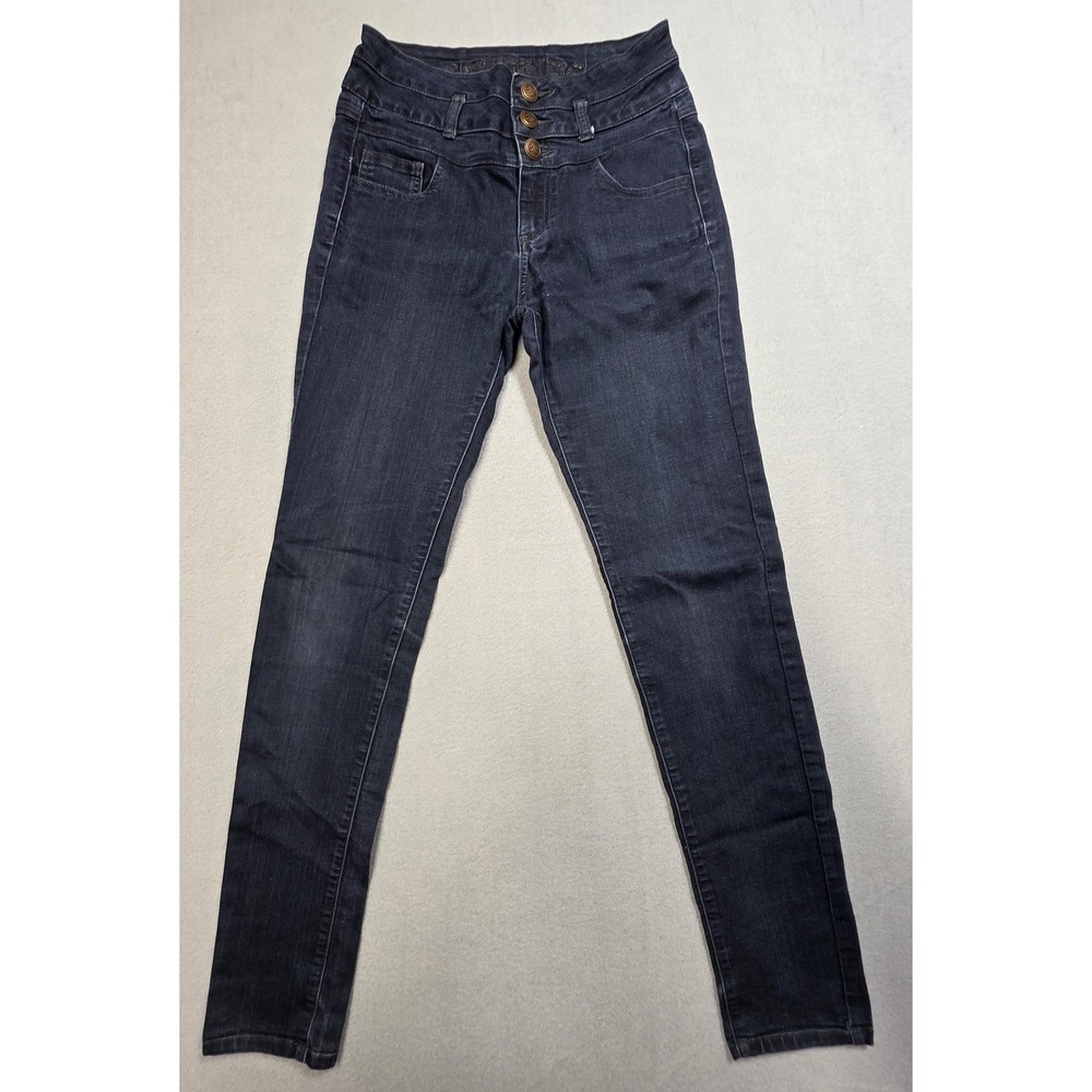 Wax Jean High Rise Skinny Jeans Womens 7 Dark Wash Triple Button Stretch Denim